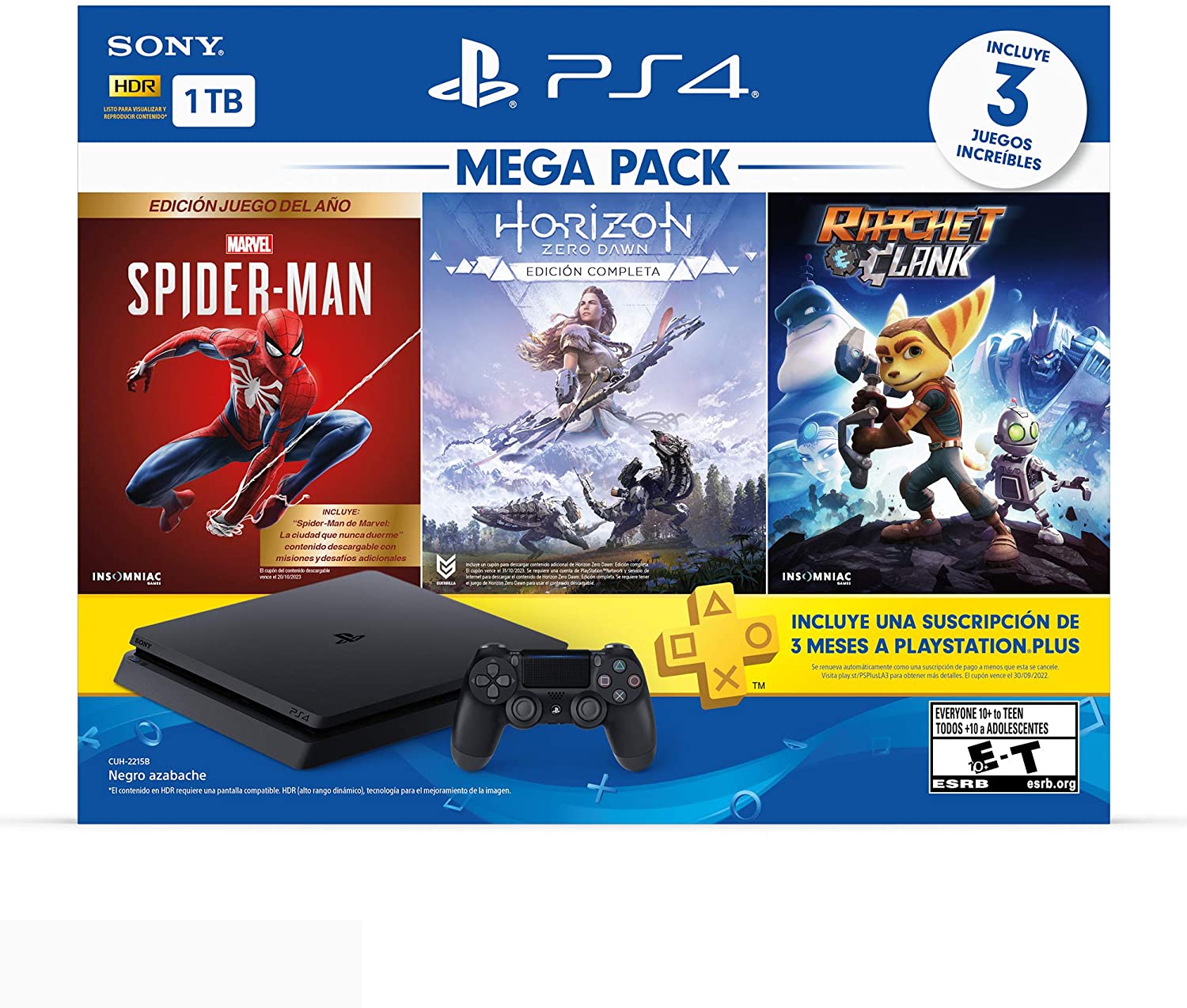 Fuera derrota Útil Consola PlayStation 4 Slim 1TB Mega Pack con 3 juegos (Spider-Man, Horizon  Zero Dawn, Ratchet